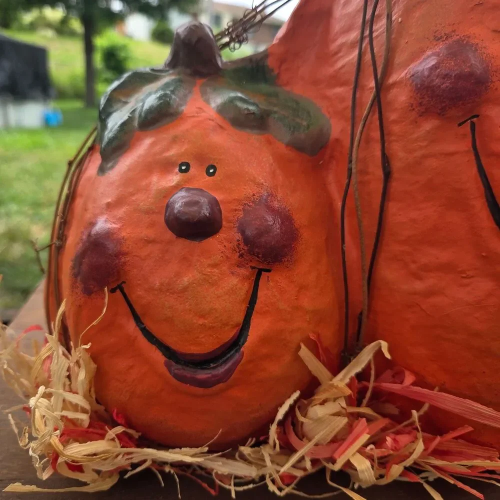 Paper Mache Pumpkin Trio Primitive Folk Art Halloween Fall Decor 18